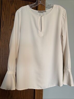 LOFT Cream Keyhole Bell-Sleeve Blouse